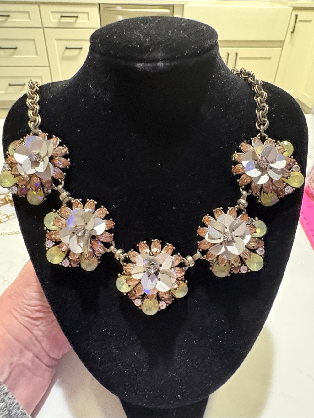 Statement Floral Cluster Necklace - Multicolor Crystals